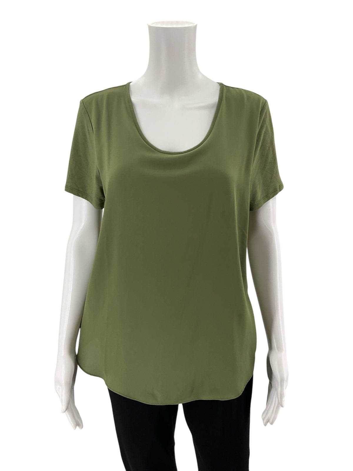 Ann Taylor LOFT Mixed Media Short Sleeve Top Olive Green Size Medium - ONLINE ONLY
