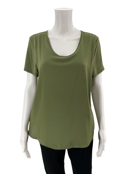Ann Taylor LOFT Mixed Media Short Sleeve Top Olive Green Size Medium - ONLINE ONLY