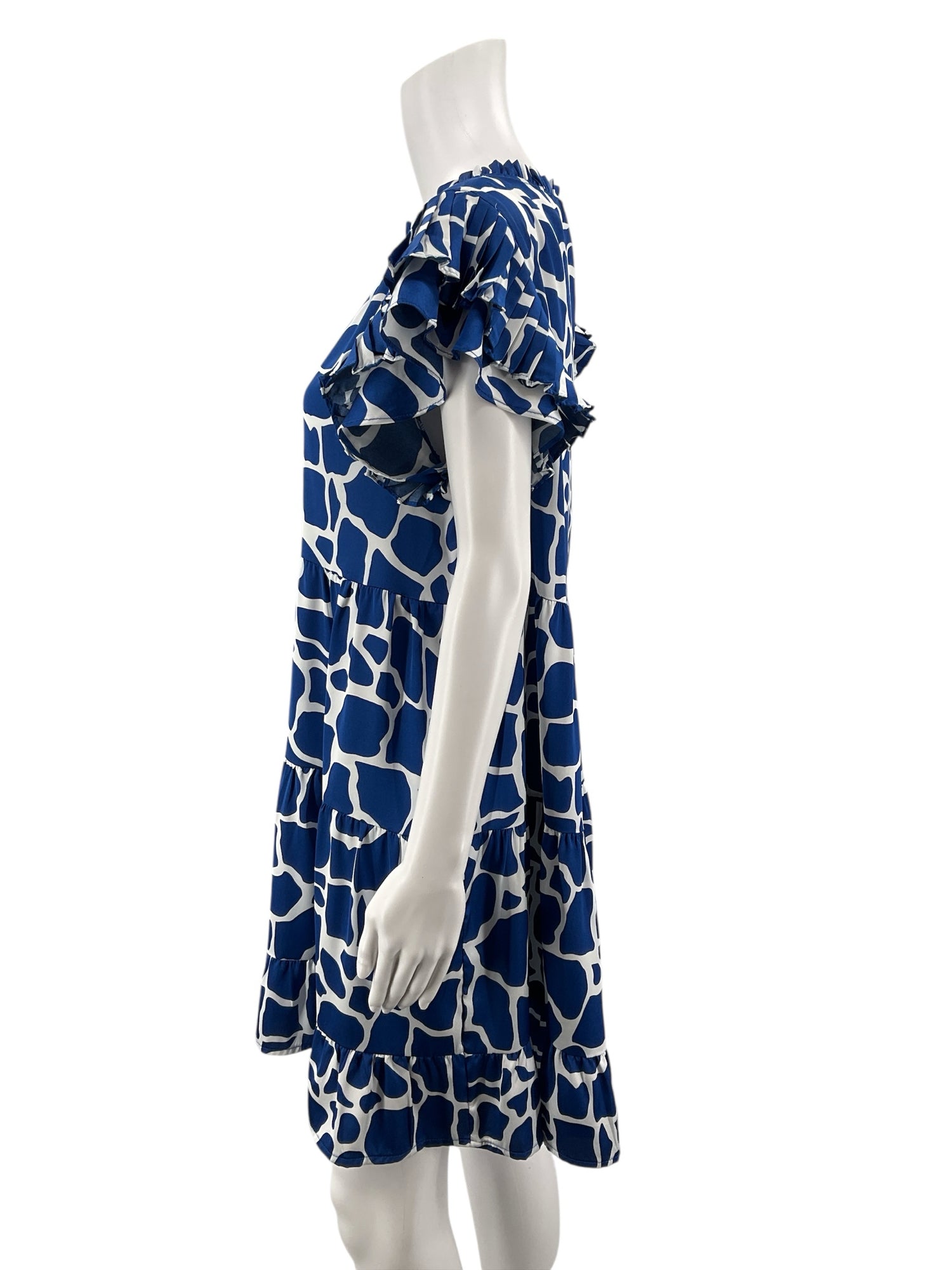 Jodifl white/blue Boho Blue &amp; White Giraffe Print Tiered Babydoll Mini Dress Size Medium - Size M