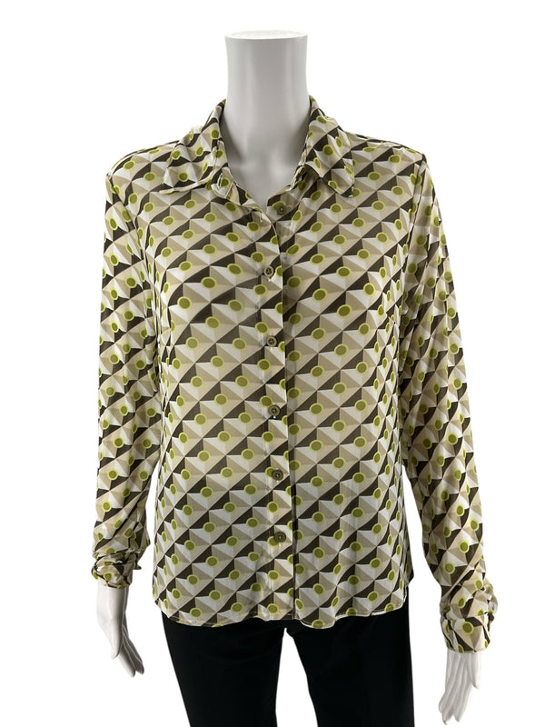 Cabi Green/Brown Print Pre-Owned Ladies Top - Size Small