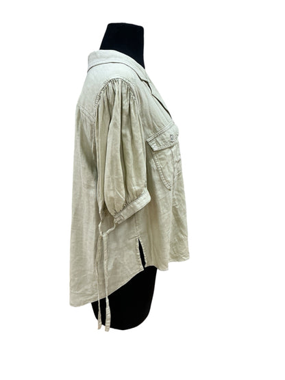 Banana Republic Linen-Blend Puff-Sleeve Utility Shirt Sage Green Size Medium - ONLINE ONLY
