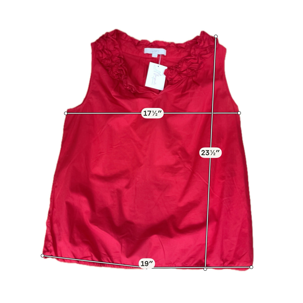 LOFT Red Ruffle V-Neck Sleeveless Blouse Top | Size Large - ONLINE ONLY