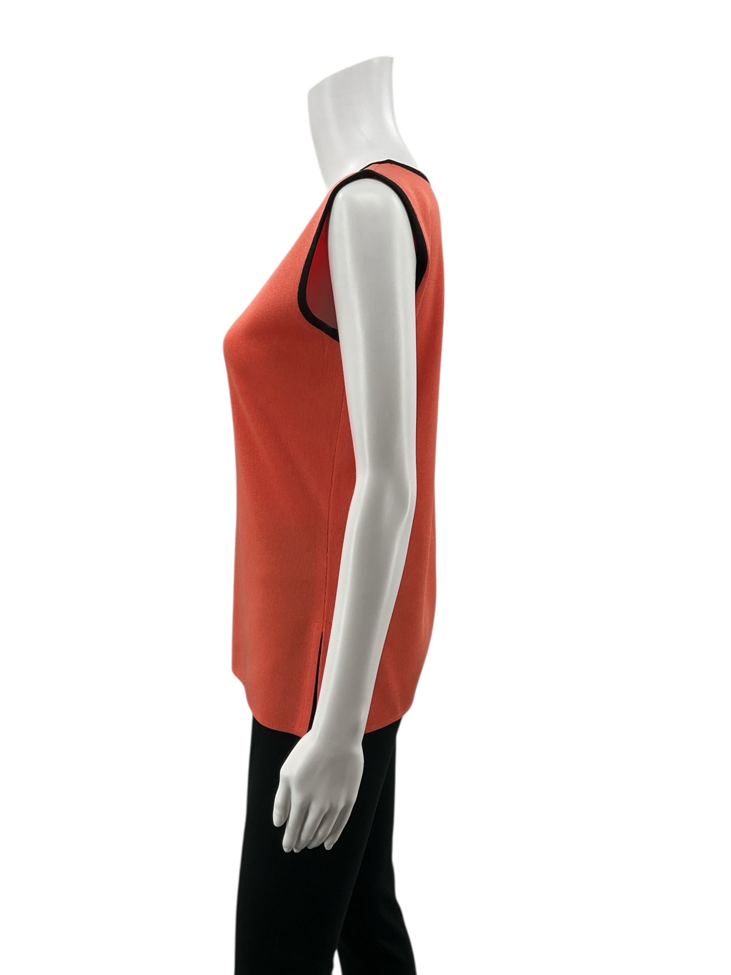 Misook Coral Sleeveless Coral &amp; Black Trim Sleeveless Knit Tunic Top Size XS - Size XS
