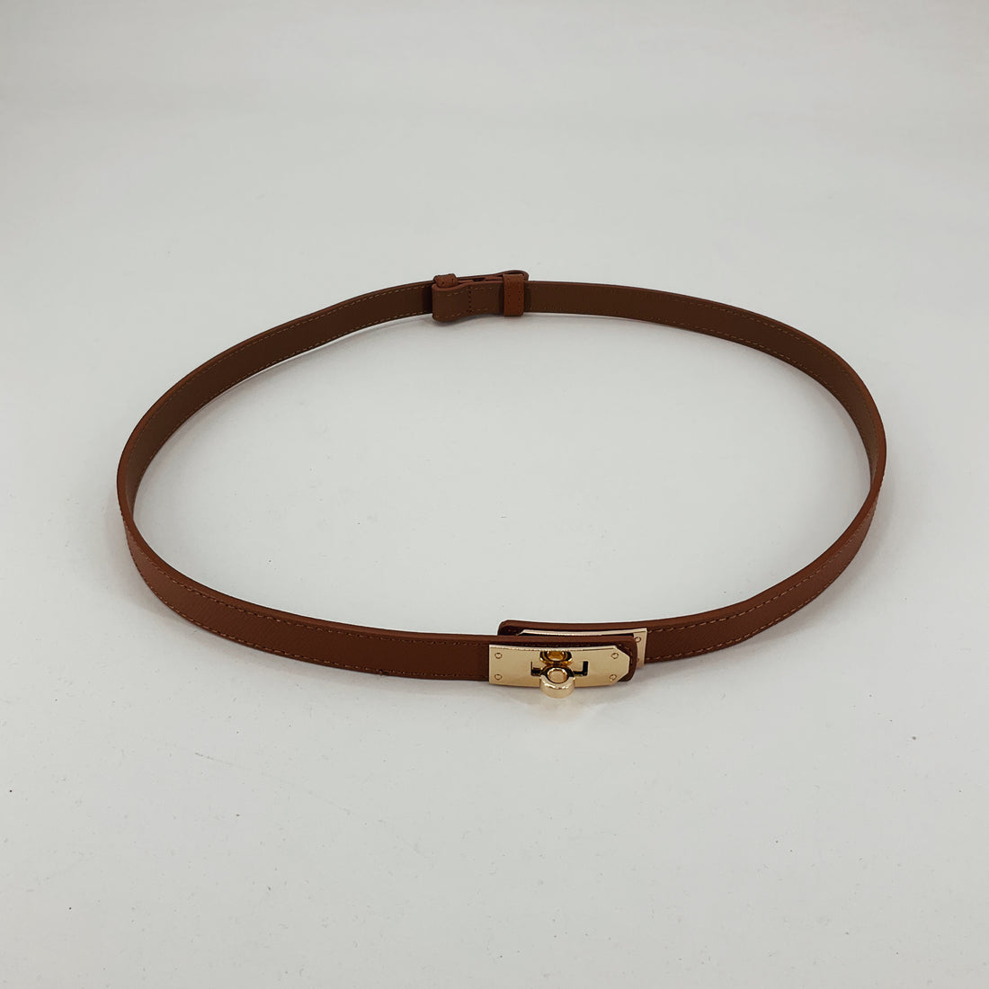 Unbranded Camel Belts Camel Saffiano Style Slim Belt | Gold Buckle