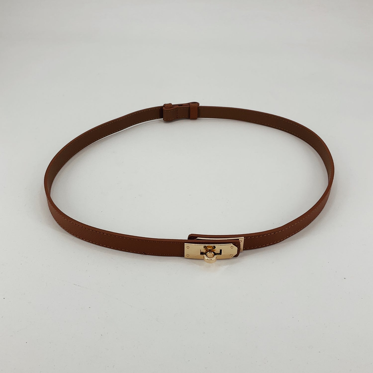 Unbranded Camel Belts Camel Saffiano Style Slim Belt | Gold Buckle