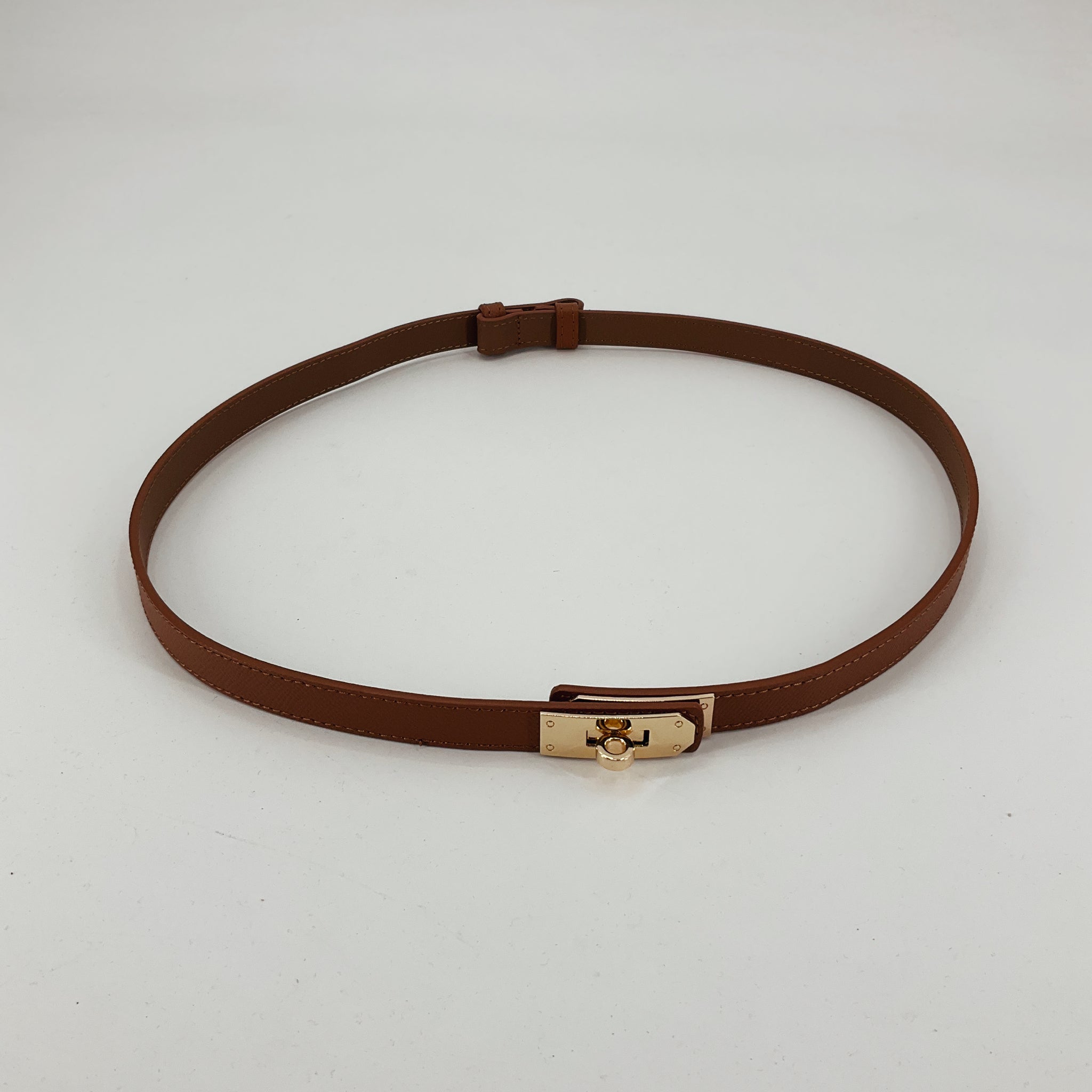 Unbranded Camel Belts Camel Saffiano Style Slim Belt | Gold Buckle