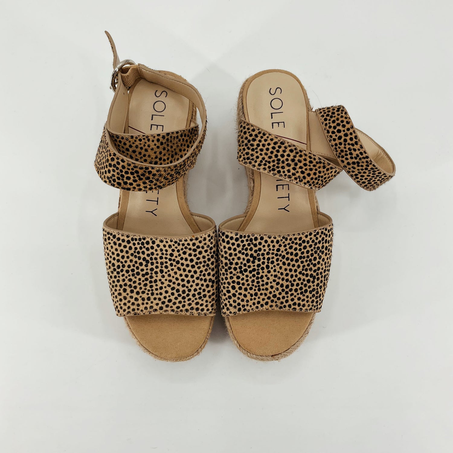 Sole Society Katarina Leopard Print Calf Hair Espadrille Wedge Sandals Size 6