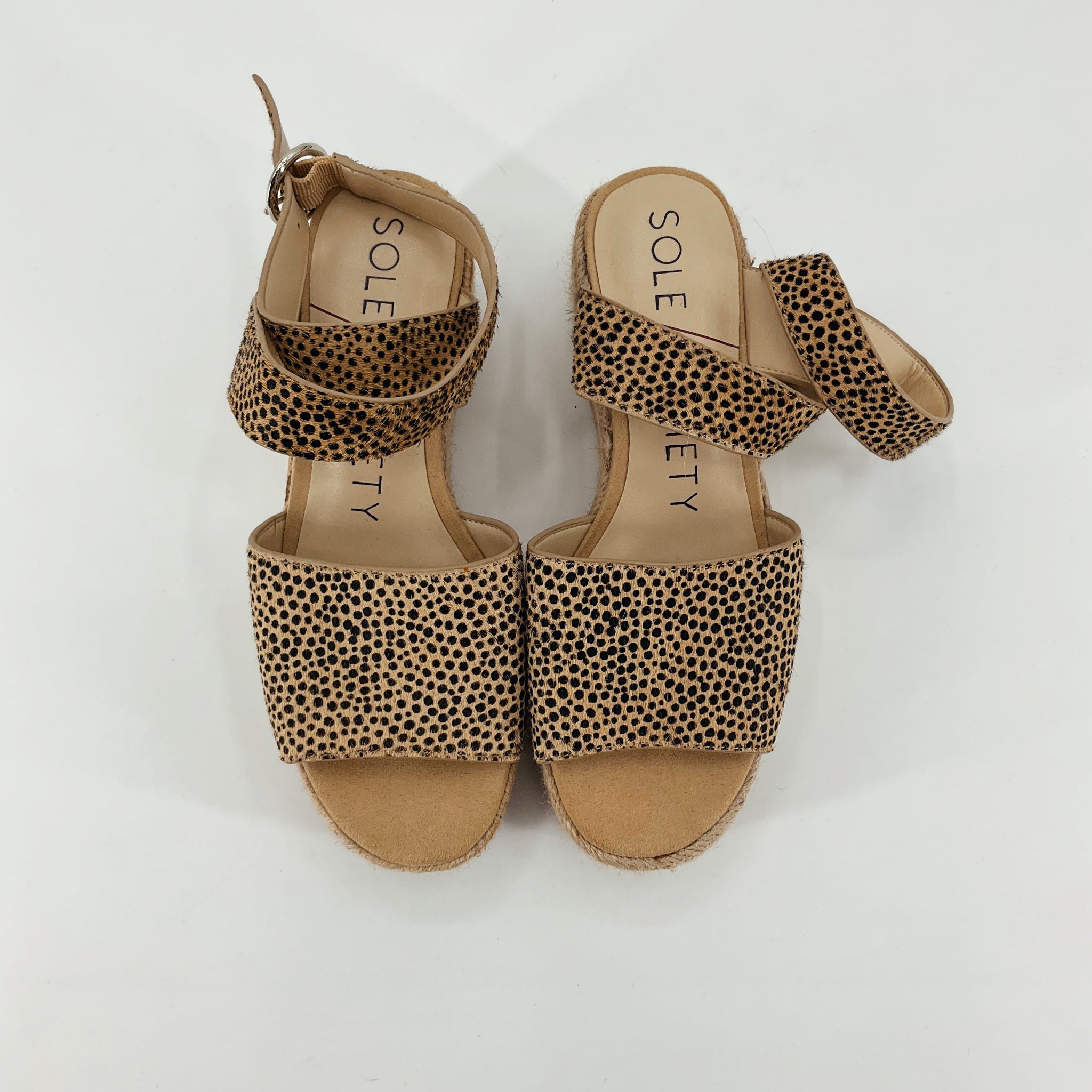 Sole Society Katarina Leopard Print Calf Hair Espadrille Wedge Sandals Size 6