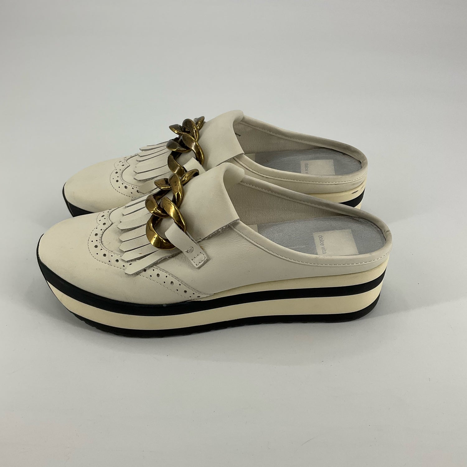 Dolce Vita Elias Kiltie Chain Platform Mules Cream Leather Size 9
