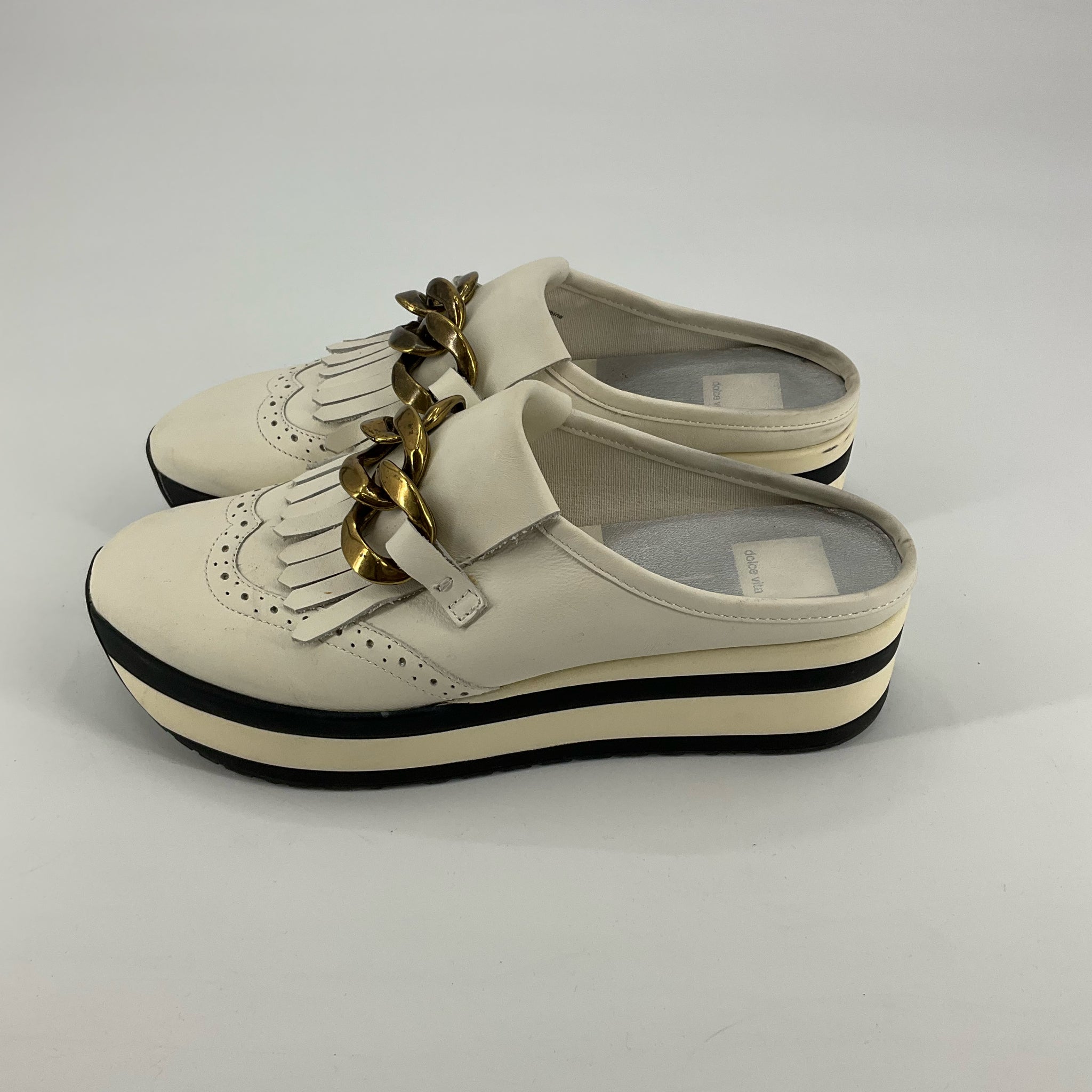 Dolce Vita Elias Kiltie Chain Platform Mules Cream Leather Size 9