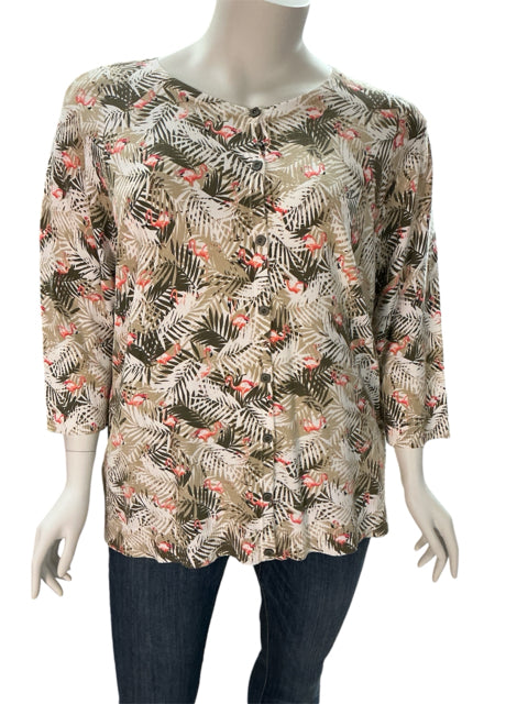 CJ Banks Tan/White Flamingos Top Size 3X