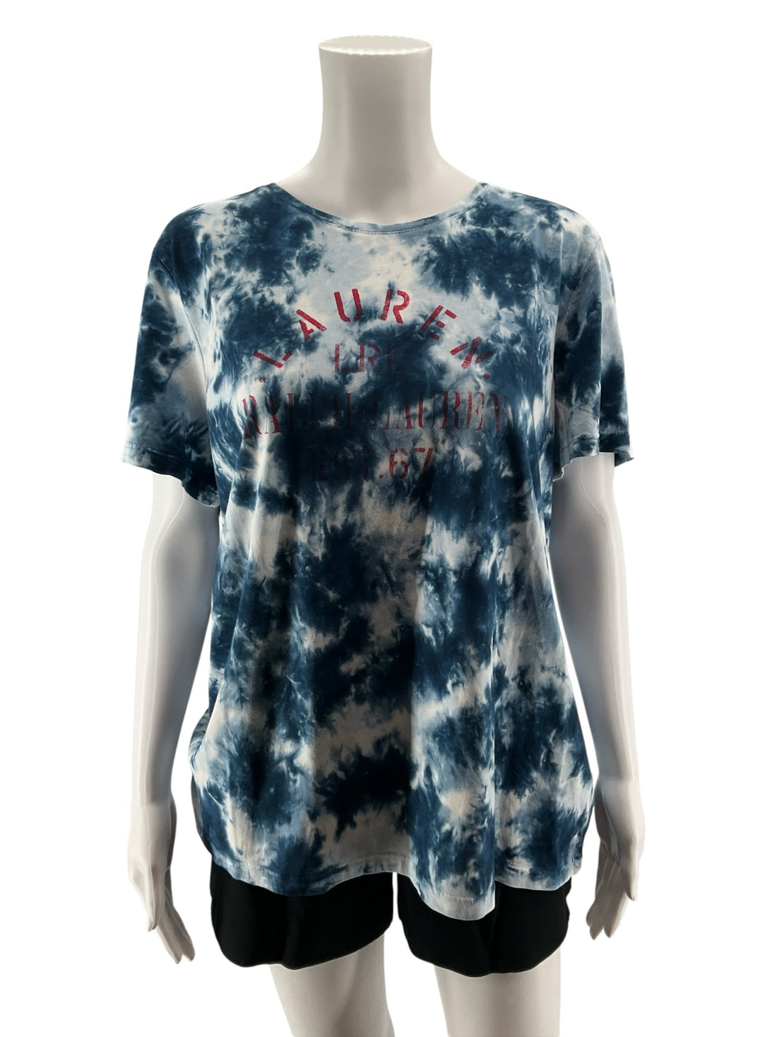 Lauren Ralph Lauren Tie-Dye Graphic Logo T-Shirt Size XL Blue White