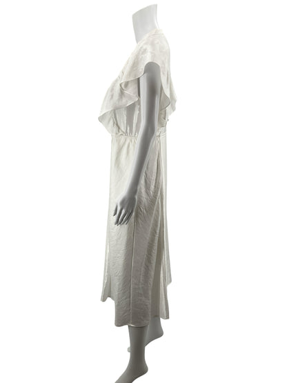 Jessie Liu San Francisco White 100% Linen Ruffle Sleeve Midi Dress Size Large