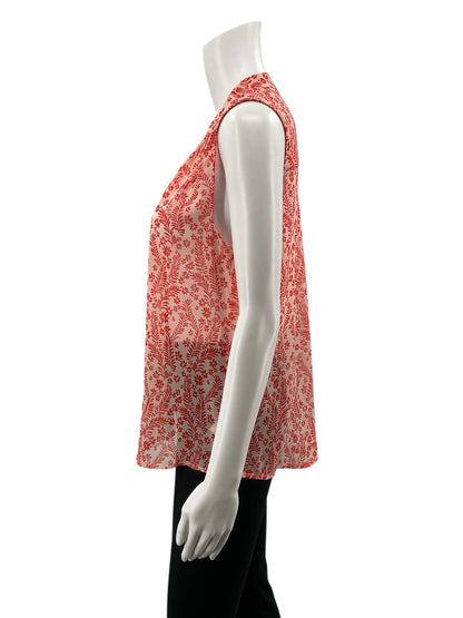 CAbi Orange Sleeveless Fern Blouse Orange Botanical Print Sleeveless Top Size Small - Size S