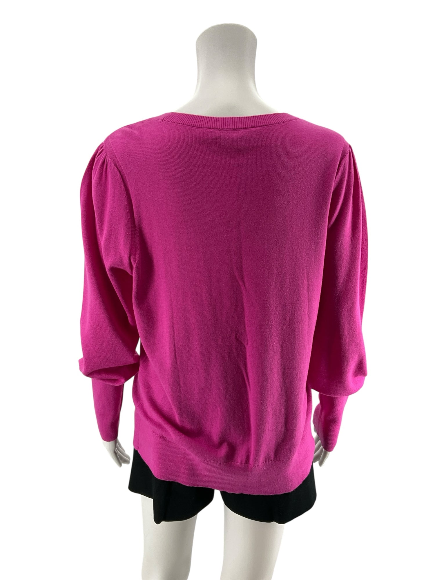 LOFT Fuchsia Pink Puff Sleeve Crewneck Sweater Size Large