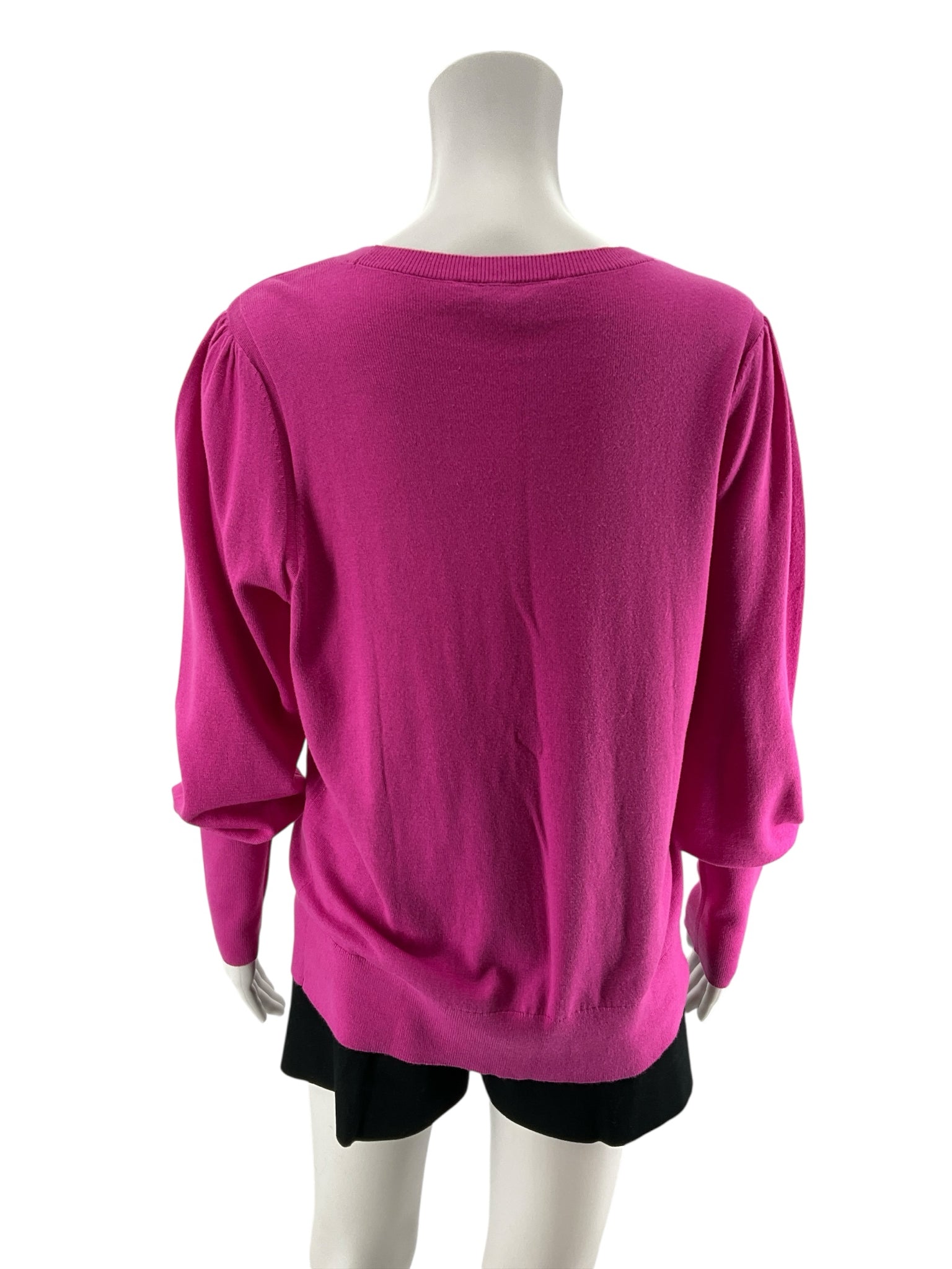 LOFT Fuchsia Pink Puff Sleeve Crewneck Sweater Size Large