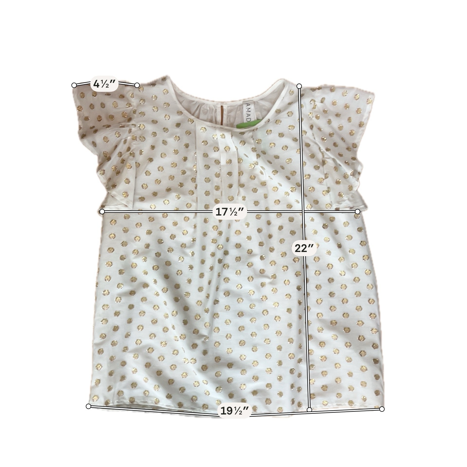 Amadi Gold Metallic Polka Dot Flutter Sleeve Blouse Size Small