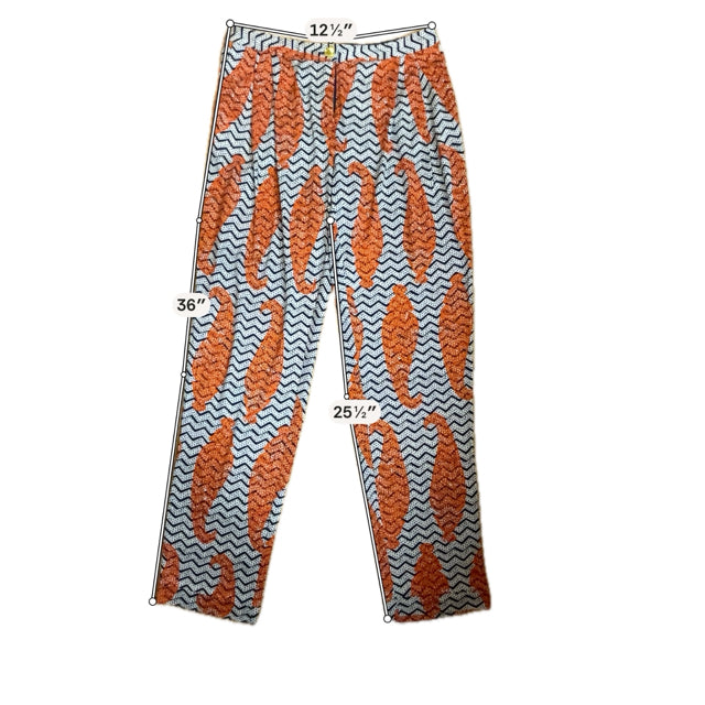 Tory Burch Nadia Print Silk Pull-On Pants Navy Orange White Size 6 - ONLINE ONLY