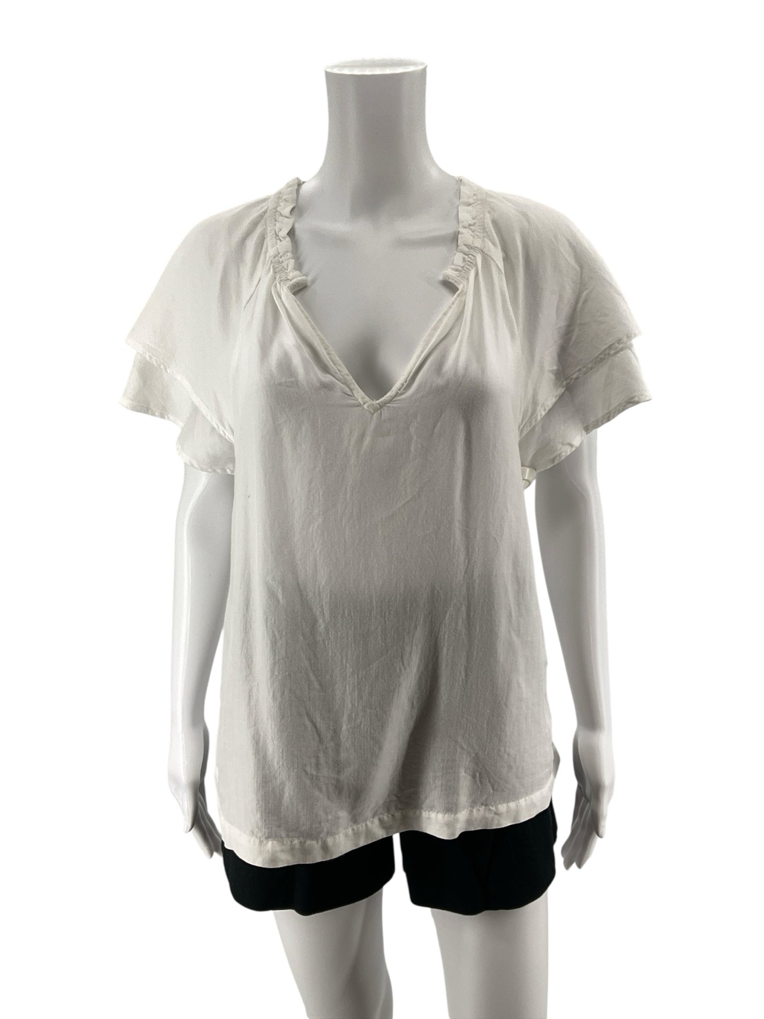 Cloth &amp;amp; Stone Ruffle Sleeve V-Neck Blouse White Tencel Blend Top Size Large