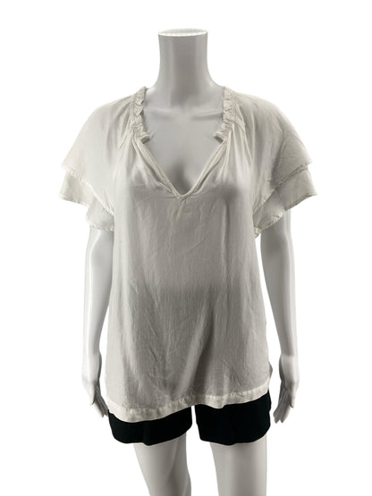 Cloth &amp;amp; Stone Ruffle Sleeve V-Neck Blouse White Tencel Blend Top Size Large