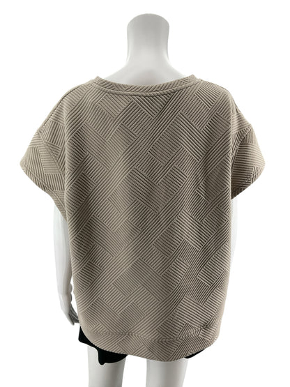 See and Be Seen Tan Geometric Jacquard Dolman Sleeve Top Size Medium