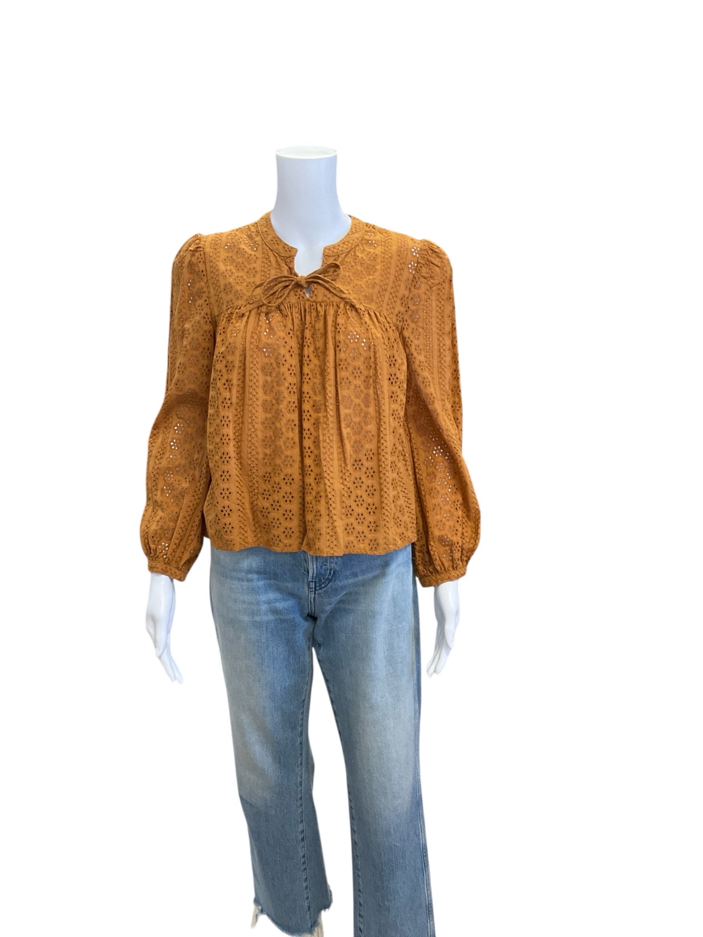 Madewell Size S Burnt Orange Eyelet Consignment Ladies Casual Top