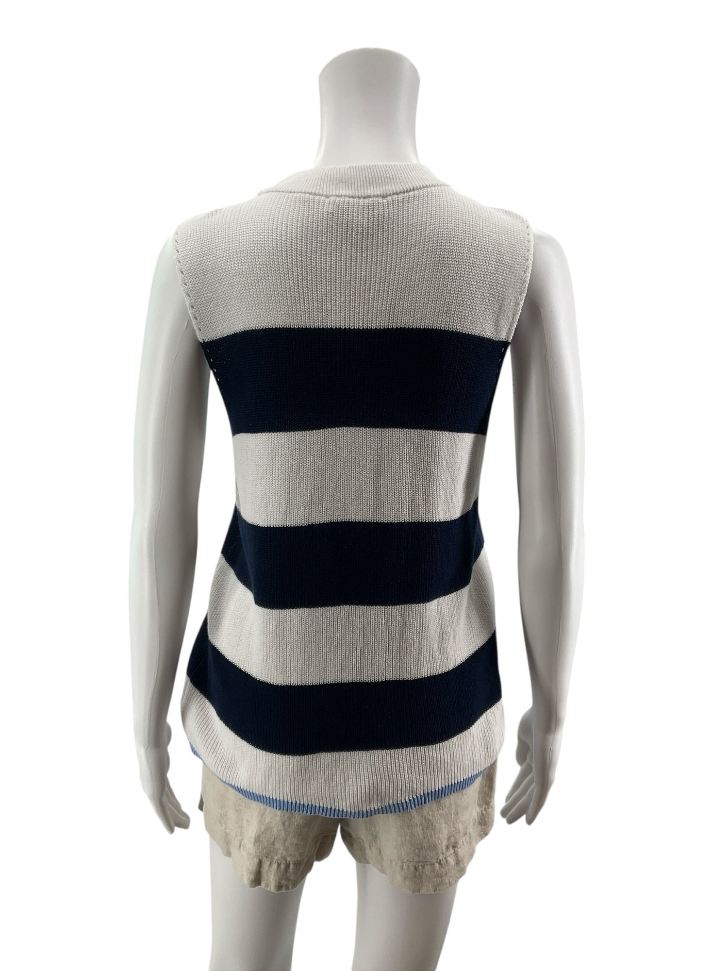 Crown &amp;amp; Ivy Navy White Striped Knit Tank Top Nautical Preppy Size Small