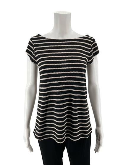 LOFT Striped Keyhole Tie-Back Knit Top Black White NWT Size XS - ONLINE ONLY