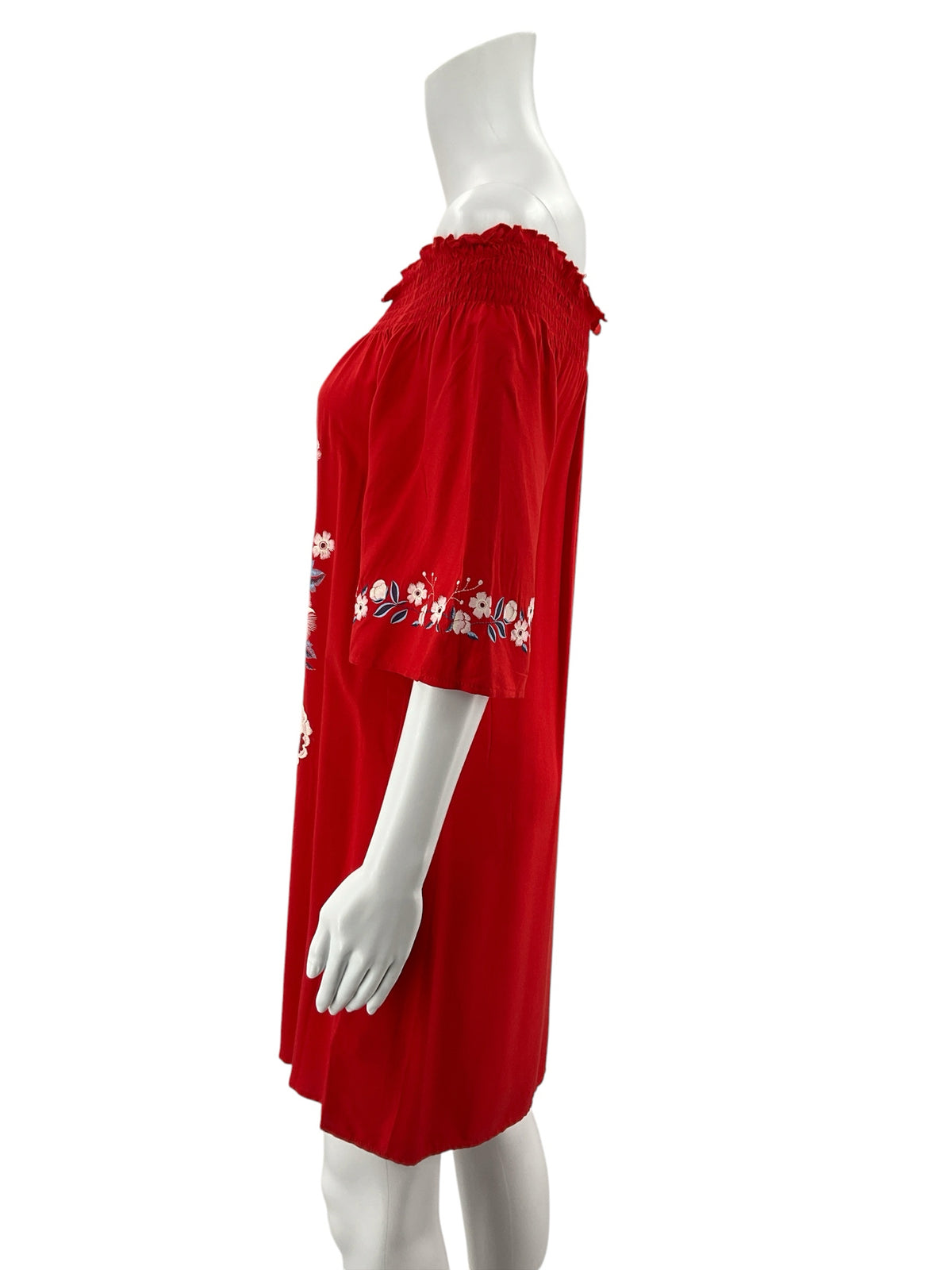 Chelsea &amp; Violet Red Floral Embroidered Off-Shoulder Dress | Size XS