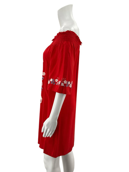 Chelsea &amp; Violet Red Floral Embroidered Off-Shoulder Dress | Size XS