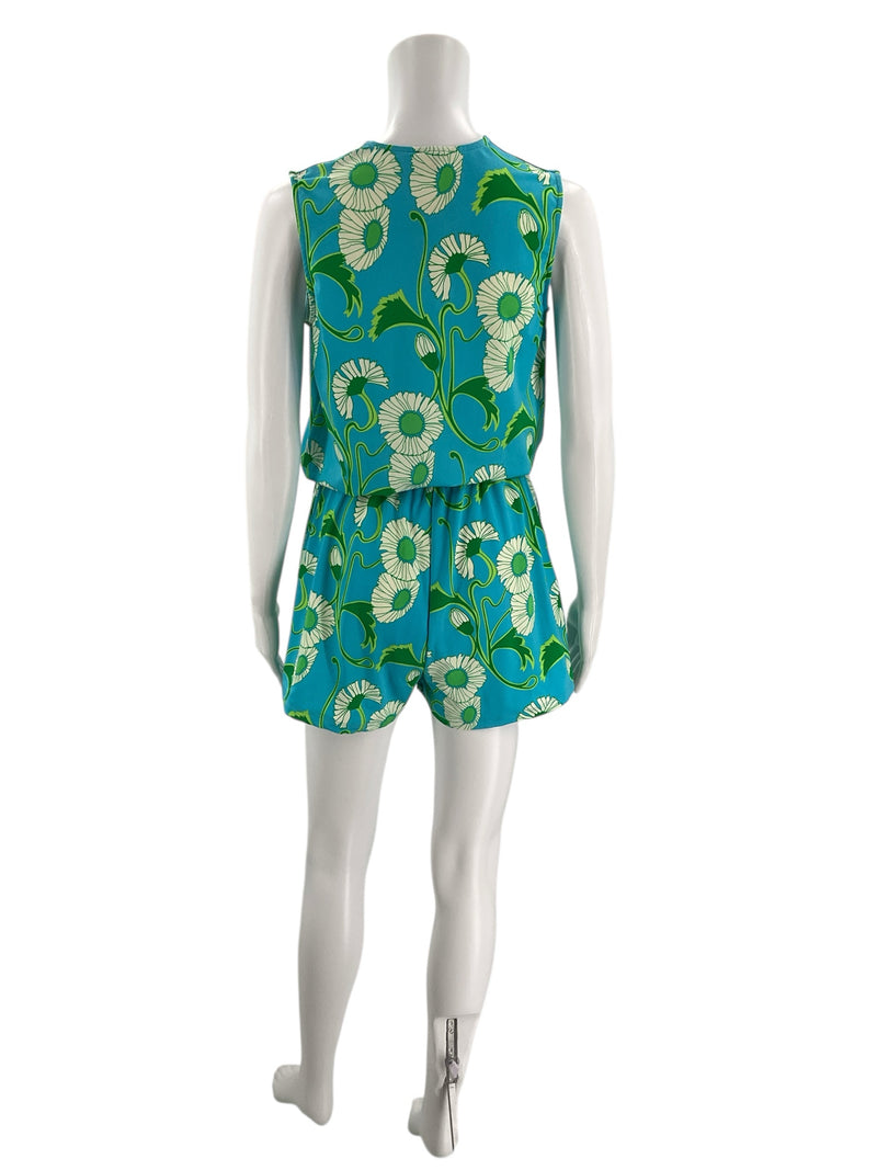 Julie Brown Teal/Green Floral Pre-Owned Ladies Romper- Size Small Petite - Margaret’s Fine Consignment