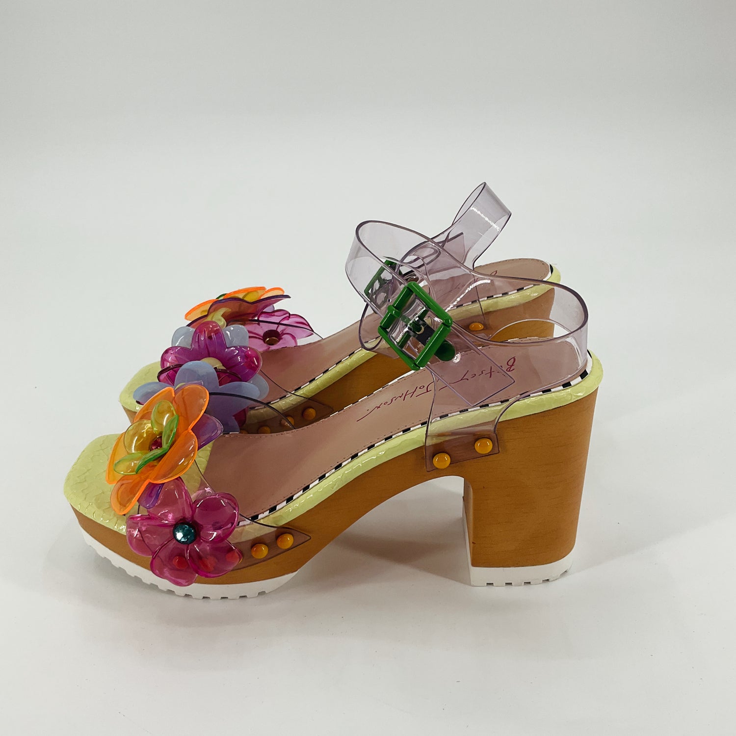 Betsey Johnson Calie Floral Wedge Sandals Wooden Heel Size 7
