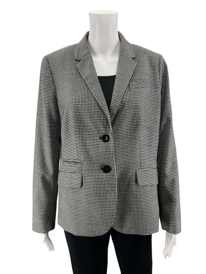 Talbots Houndstooth Checkered Blazer Black White Wool Blend Size 10