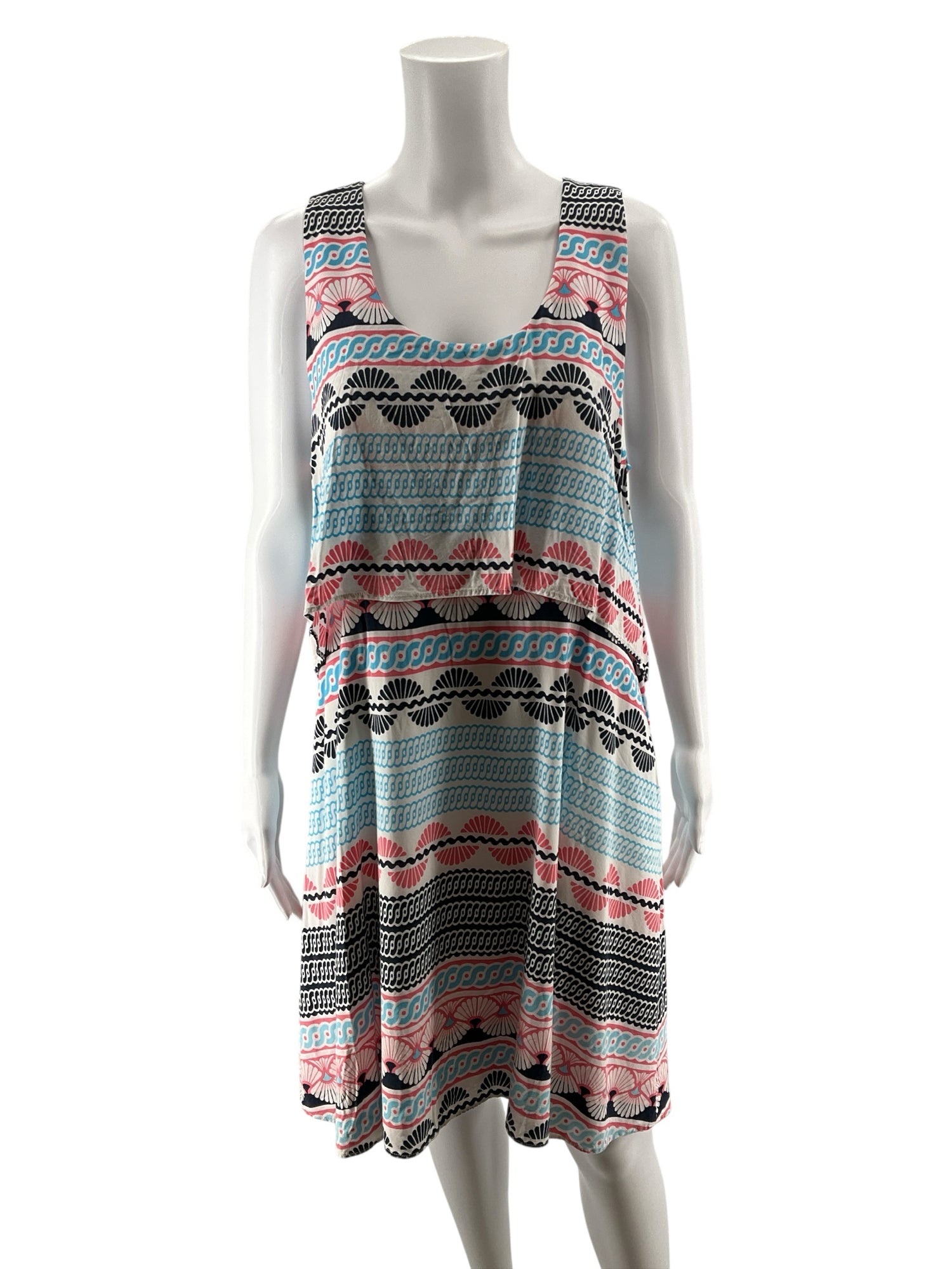 Crown &amp;amp; Ivy Dress Size 16 White Aqua Pink Tribal Print Sleeveless Shift