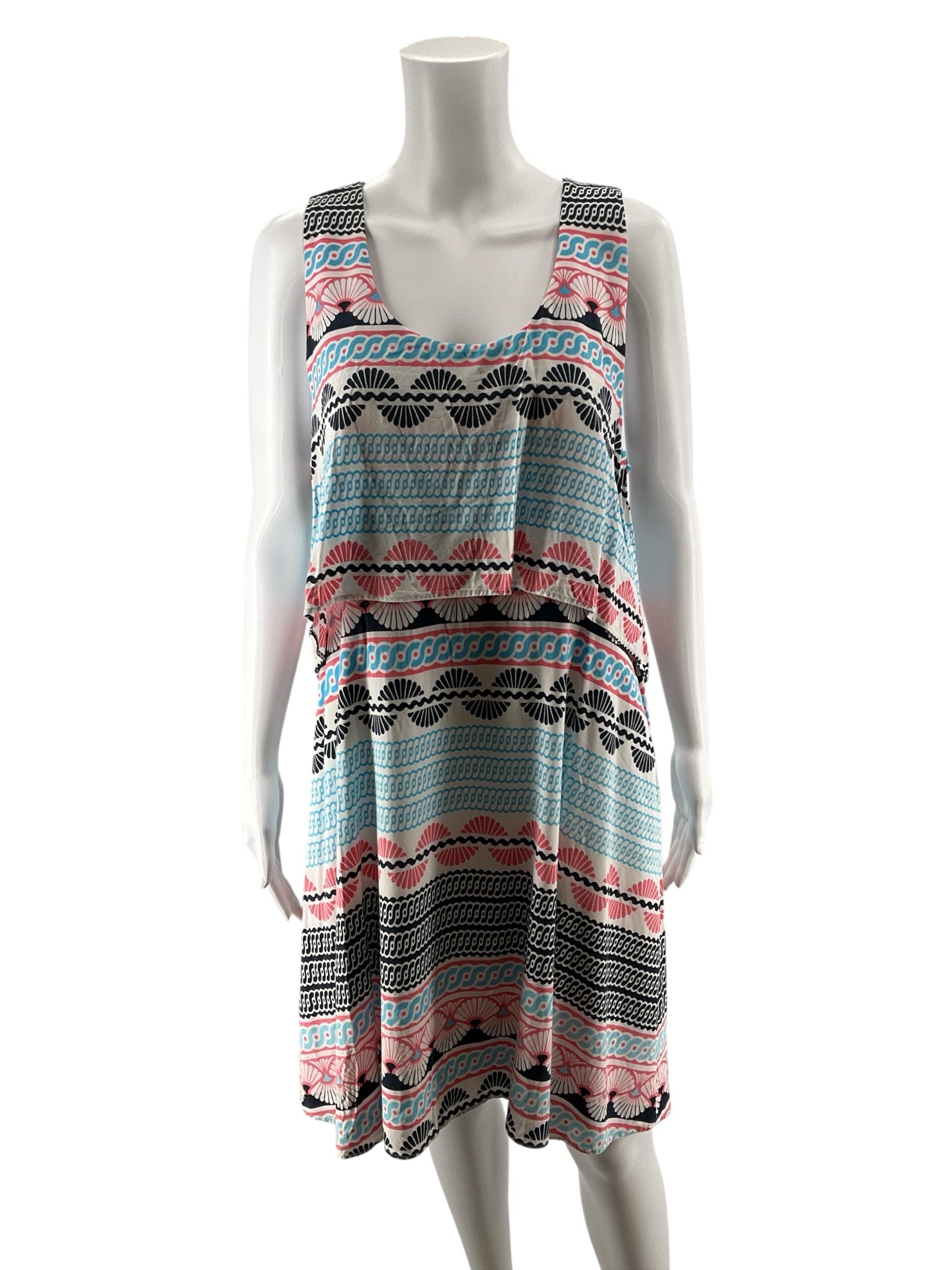 Crown &amp;amp; Ivy Dress Size 16 White Aqua Pink Tribal Print Sleeveless Shift