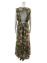 bar III green/pink Maxi Green & Pink Floral Pleated Chiffon Maxi Dress XL - Size XL