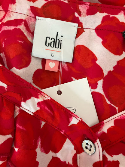 cabi White/Red Sleeveless Valentine Blouse Red Floral Ruffle V-Neck Sleeveless Top Size Large - Size L