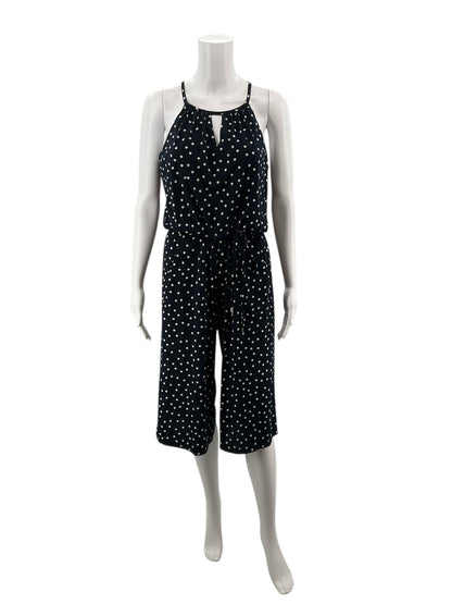 London Times Navy/White Polka Dot Pre-Owned Ladies Jumpsuit - Size 6 Petite