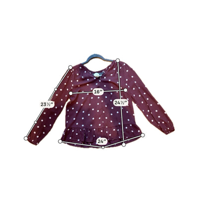 Loft Maroon &amp; Pink Polka Dot Tie Neck Ruffle Hem Blouse Size Small