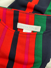 London Times orange/navy/green/white Long Sleeve Vertical Stripe Tie-Waist Dress Size 4 - Size 4
