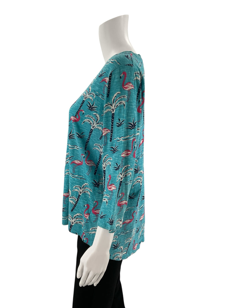 Sunsets & Sweet Tea Turquoise/Multi Flamingo Ladies Top - Size Medium