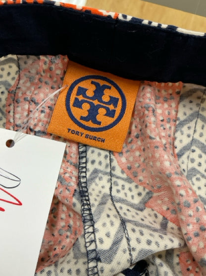 Tory Burch Nadia Print Silk Pull-On Pants Navy Orange White Size 6 - ONLINE ONLY
