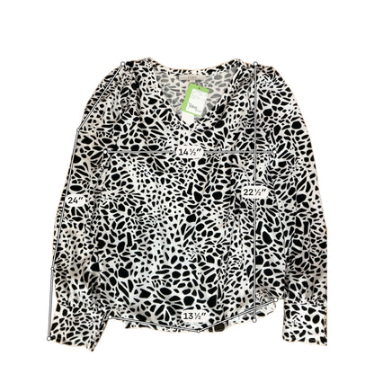 LOFT Black and White Abstract Animal Print Long Sleeve V-Neck Blouse - Size Large - ONLINE ONLY
