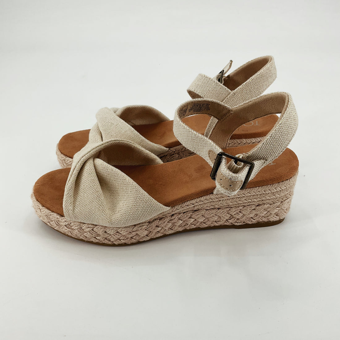 TOMS Monica Metallic Woven Espadrille Wedge Sandals Tan Size 8