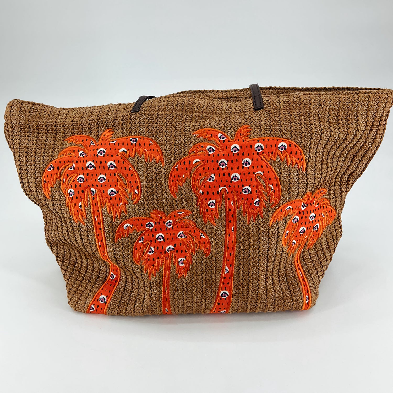 Vera Bradley Straw Appliqué Tote Bag Palm Tree Tutti Frutti Pattern