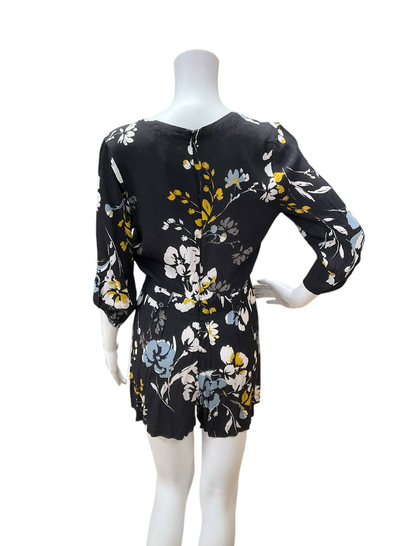 Yumi Kim Black/Yellow/Blue Floral Ladies Pre-Owned Romper - Size Medium - Margaret’s Fine Consignment