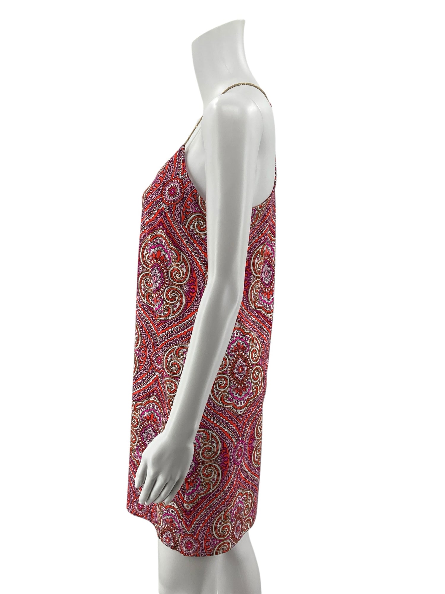 Jude Connally Tinsley Dress XS Pink Orange Paisley Print Braided Strap Mini