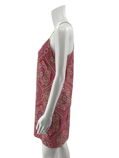 Jude Connally Tinsley Dress XS Pink Orange Paisley Print Braided Strap Mini