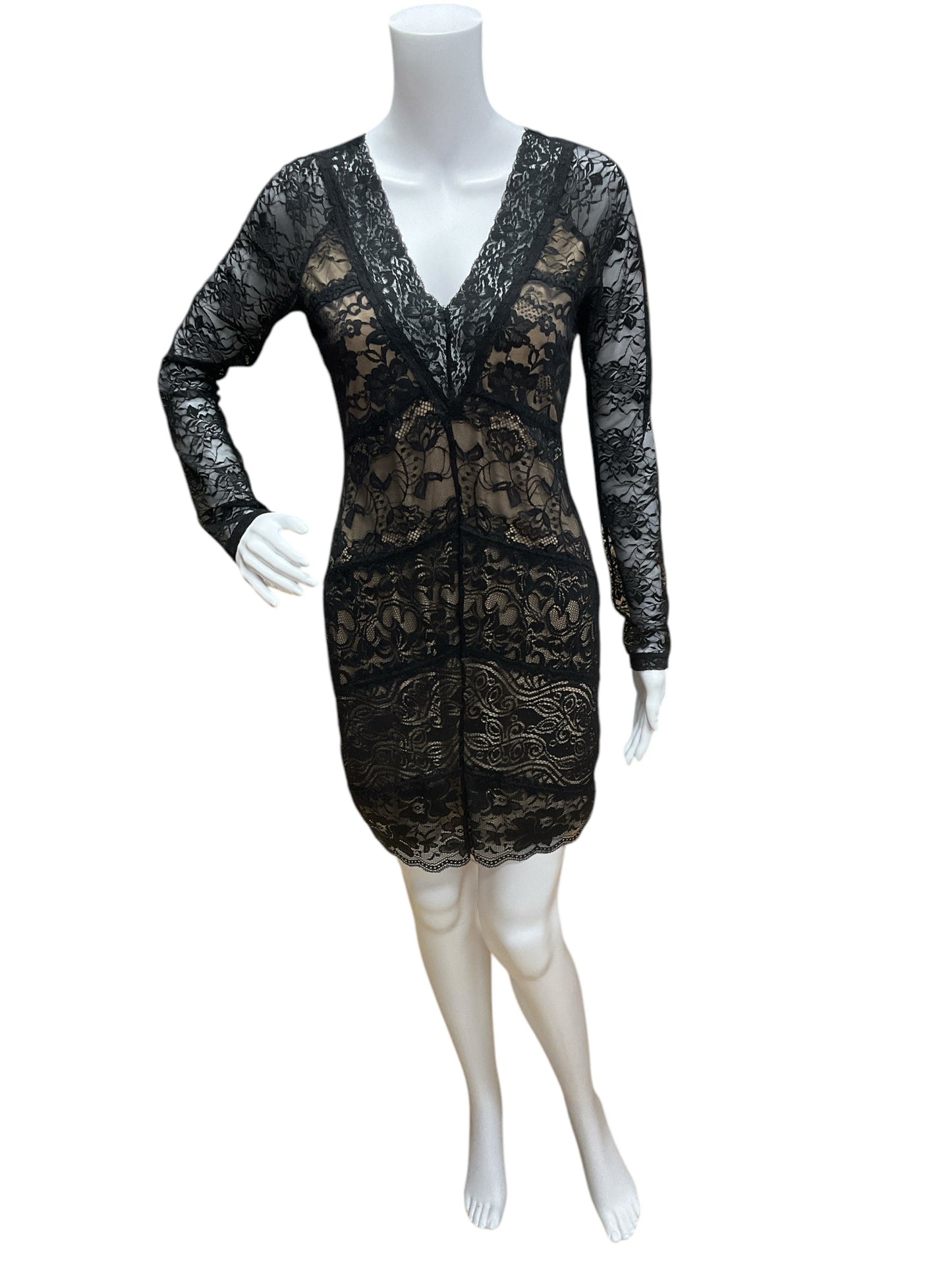 BDB Size Medium Black/Tan Lace Consignment Ladies Dress