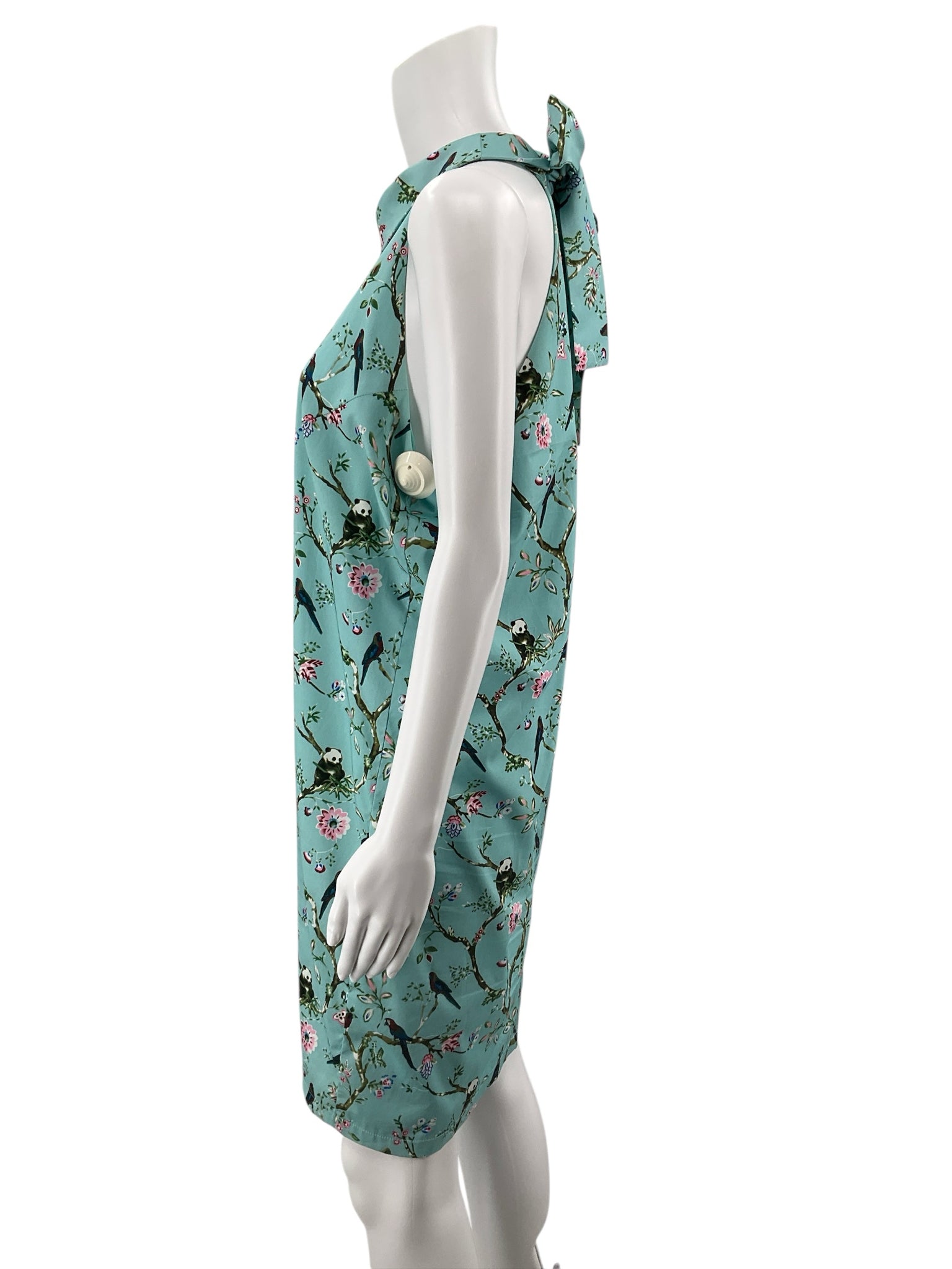 Holly Bracken Panda Bird Print Halter Neck Shift Dress Size Large